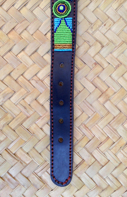 Handcrafted Maasai Dog Collar - Blue Green Geometric