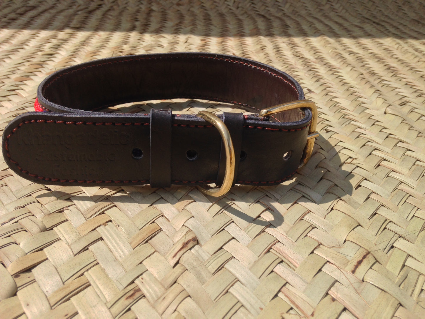 Handcrafted Maasai Dog Collar -  Red Blue Stripes