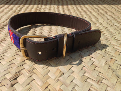 Handcrafted Maasai Dog Collar - Blue Red Stripes