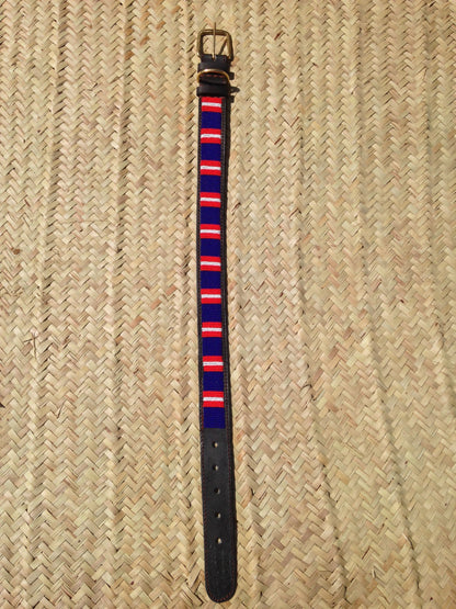 Handcrafted Maasai Dog Collar - Blue Red Stripes