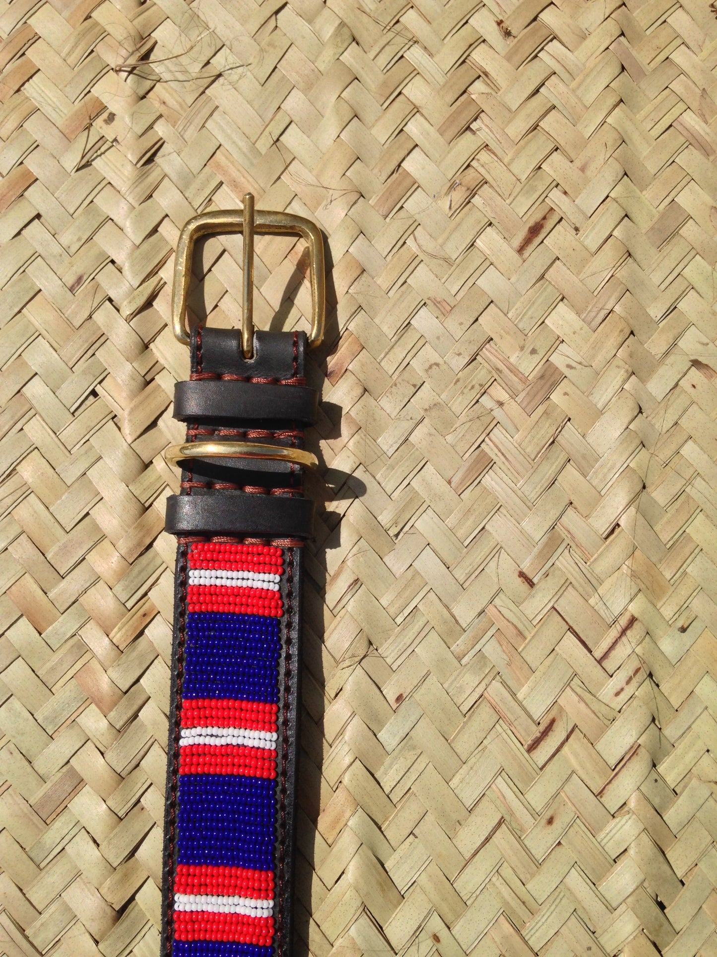 Handcrafted Maasai Dog Collar - Blue Red Stripes