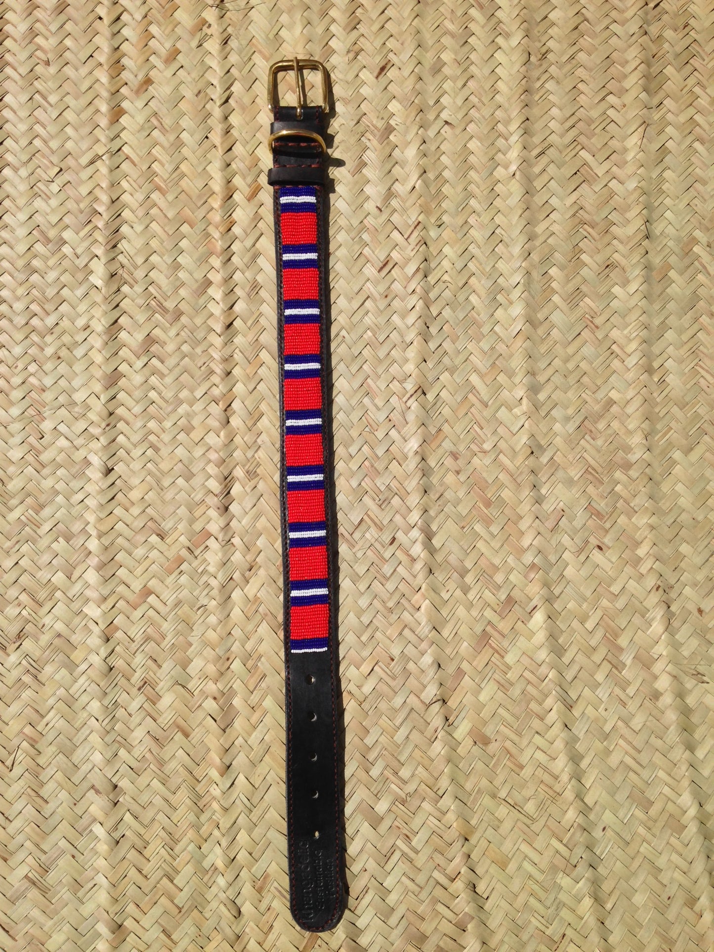 Handcrafted Maasai Dog Collar -  Red Blue Stripes