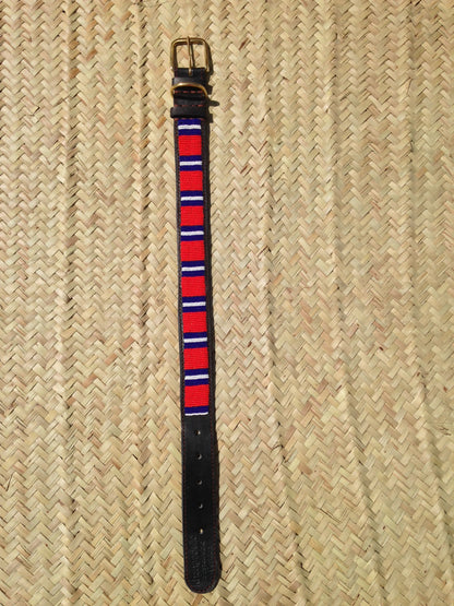 Handcrafted Maasai Dog Collar -  Red Blue Stripes