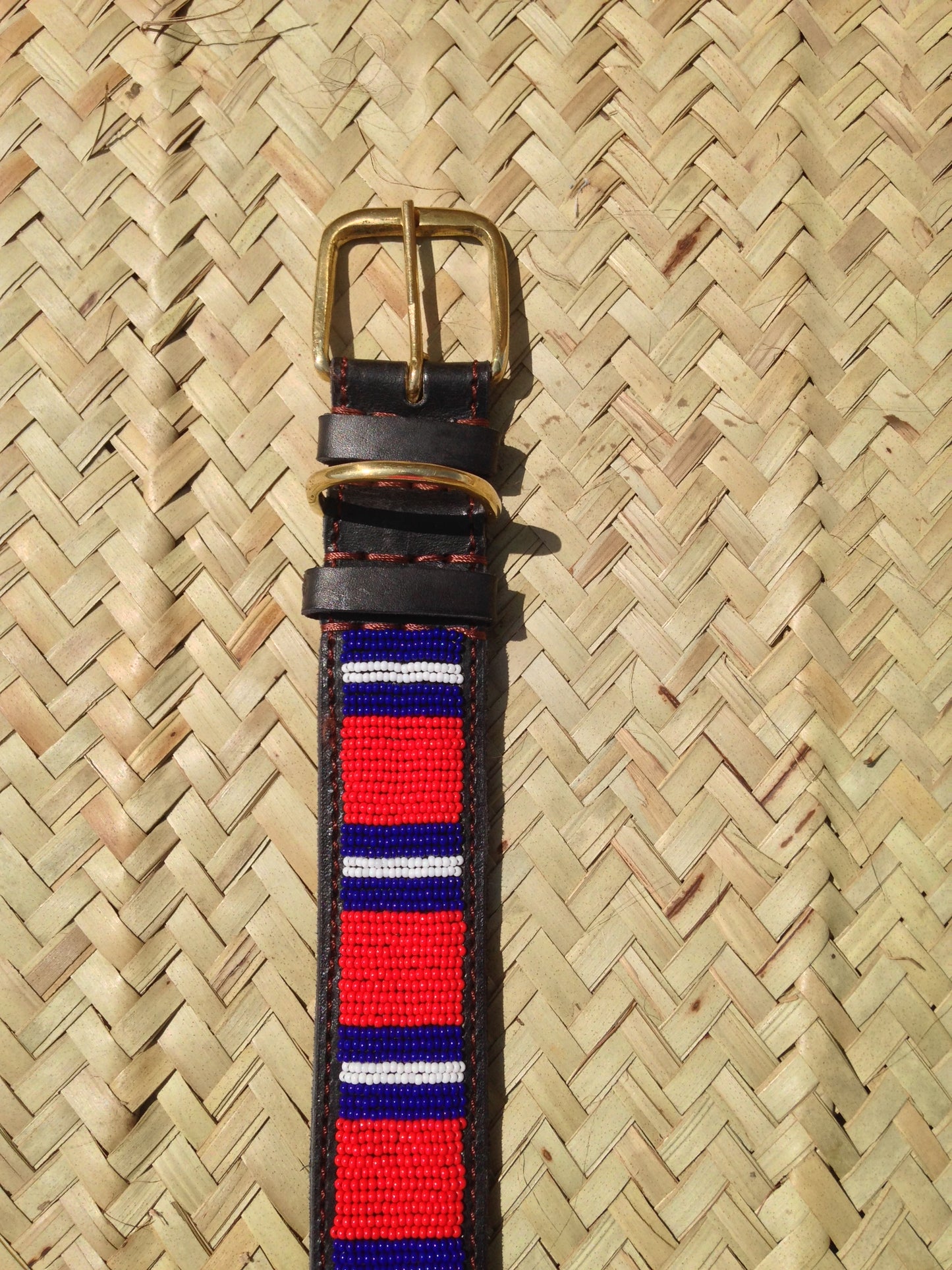 Handcrafted Maasai Dog Collar -  Red Blue Stripes