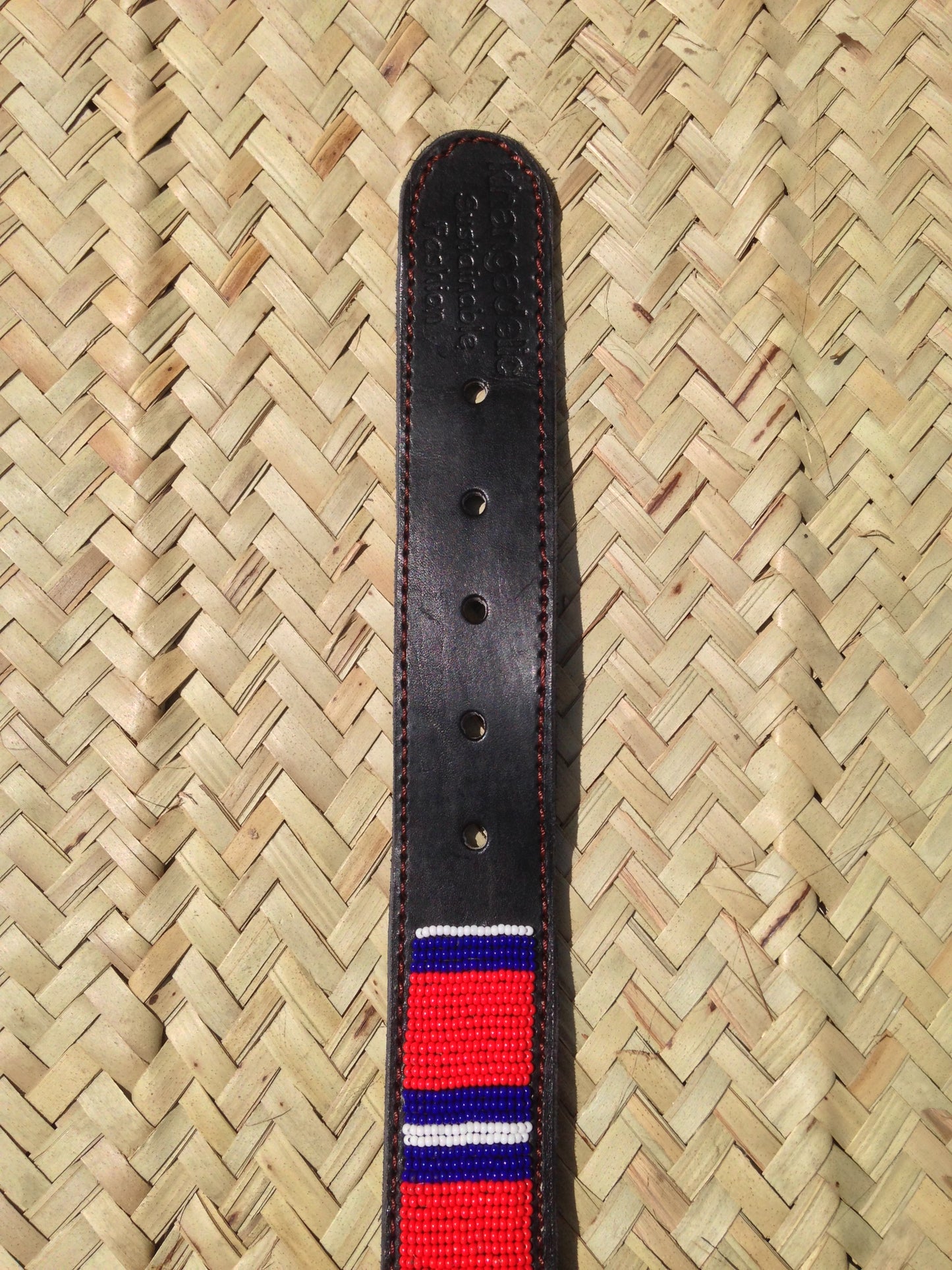 Handcrafted Maasai Dog Collar -  Red Blue Stripes