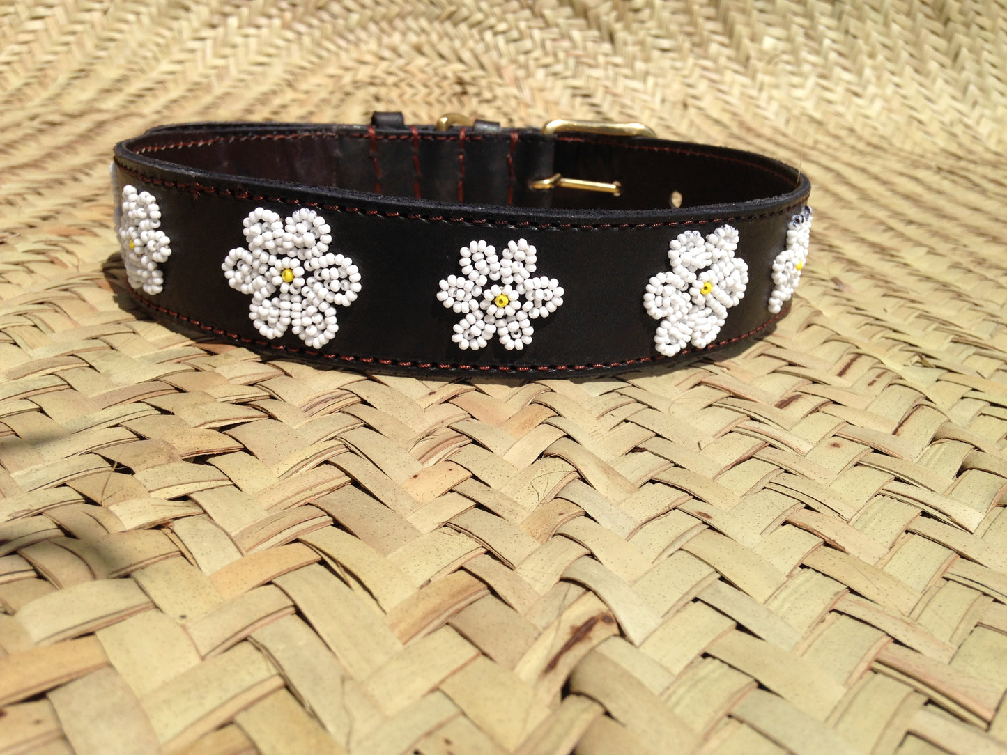 Handcrafted Maasai Dog Collar - White Floral