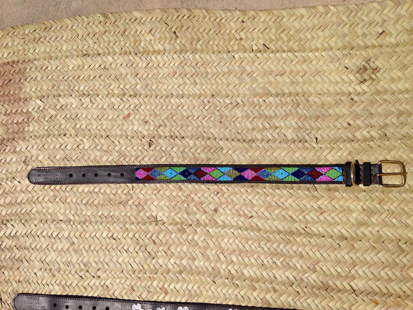 Handcrafted Maasai Dog Collar - Pink Blue Geometric