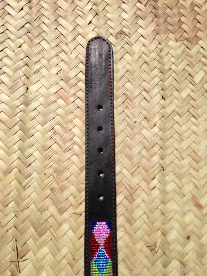 Handcrafted Maasai Dog Collar - Pink Blue Geometric