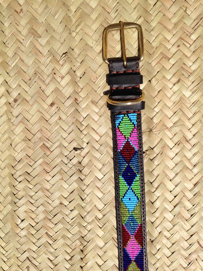 Handcrafted Maasai Dog Collar - Pink Blue Geometric