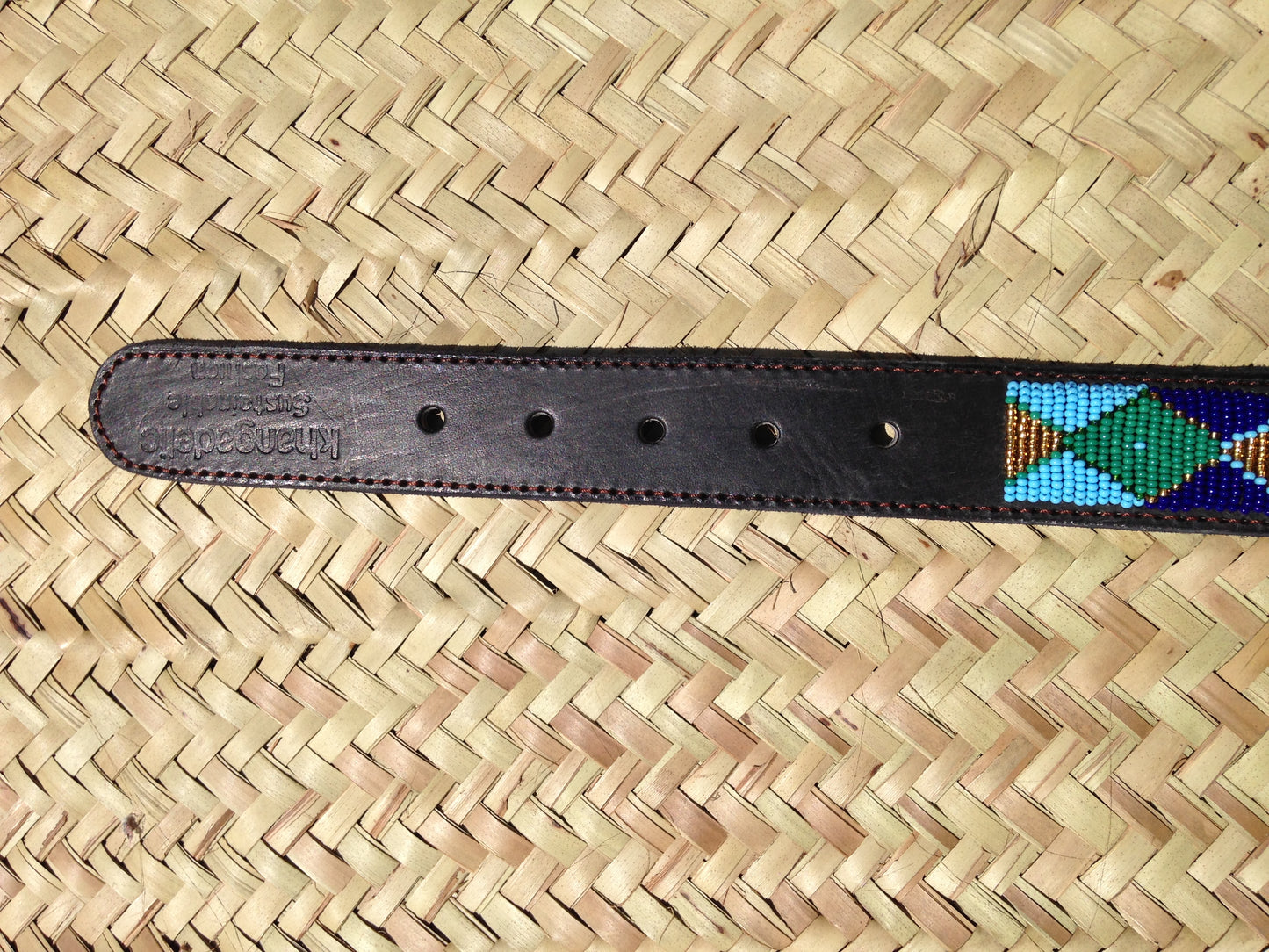 Handcrafted Maasai Dog Collar - Green Gold Geometric