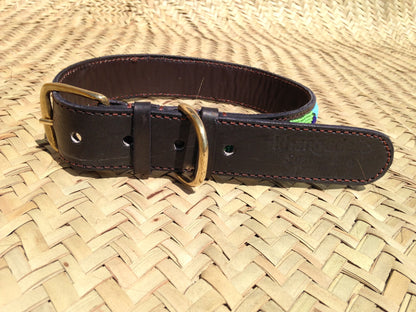 Handcrafted Maasai Dog Collar - Green Gold Geometric