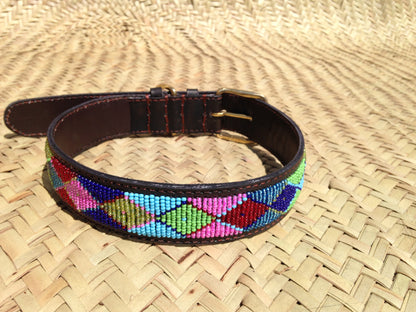 Handcrafted Maasai Dog Collar - Pink Blue Geometric