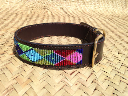 Handcrafted Maasai Dog Collar - Pink Blue Geometric