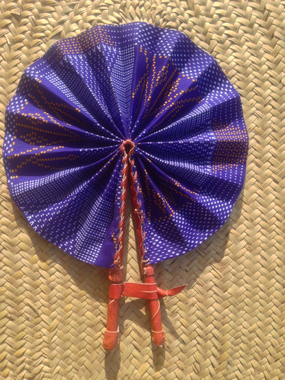Ankara Fabric Hand Fan Leather Handle