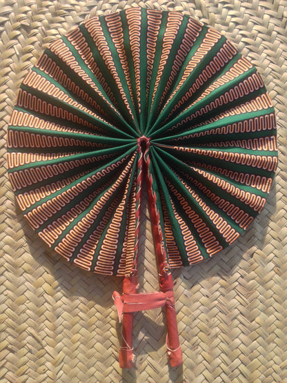 Ankara Fabric Hand Fan Leather Handle