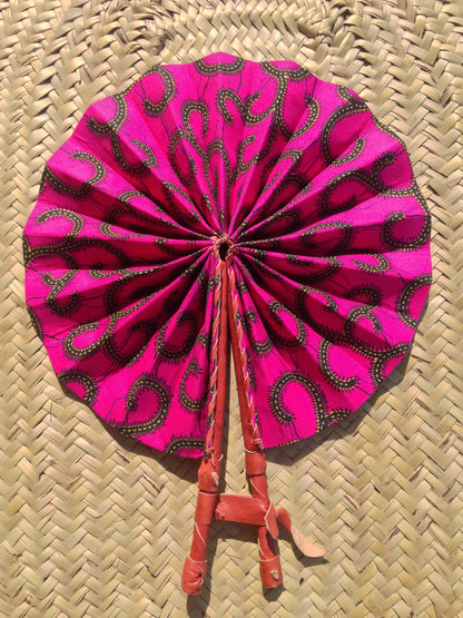 Ankara Fabric Hand Fan Leather Handle