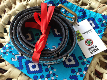 Handcrafted Maasai Belt - Sky Blue Geometric