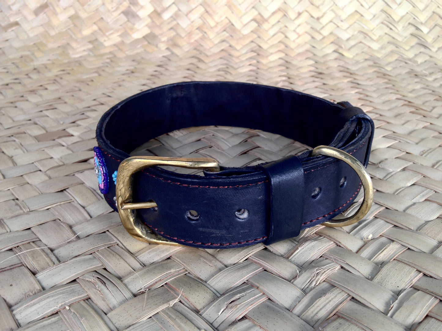 Handcrafted Maasai Dog Collar - Pink Blue Circles