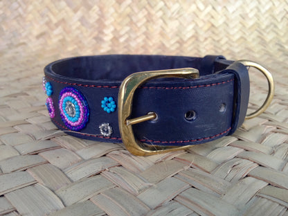 Handcrafted Maasai Dog Collar - Pink Blue Circles