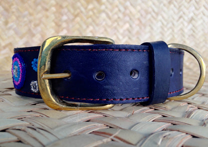 Handcrafted Maasai Dog Collar - Pink Blue Circles