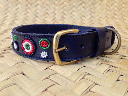 Handcrafted Maasai Dog Collar - Red Green Circles