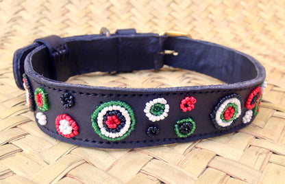 Handcrafted Maasai Dog Collar - Red Green Circles