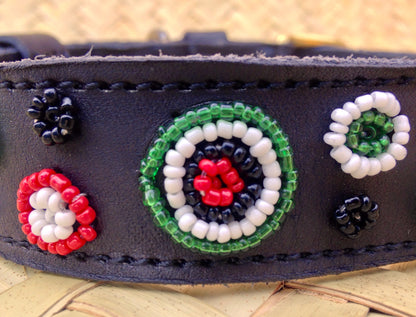 Handcrafted Maasai Dog Collar - Red Green Circles
