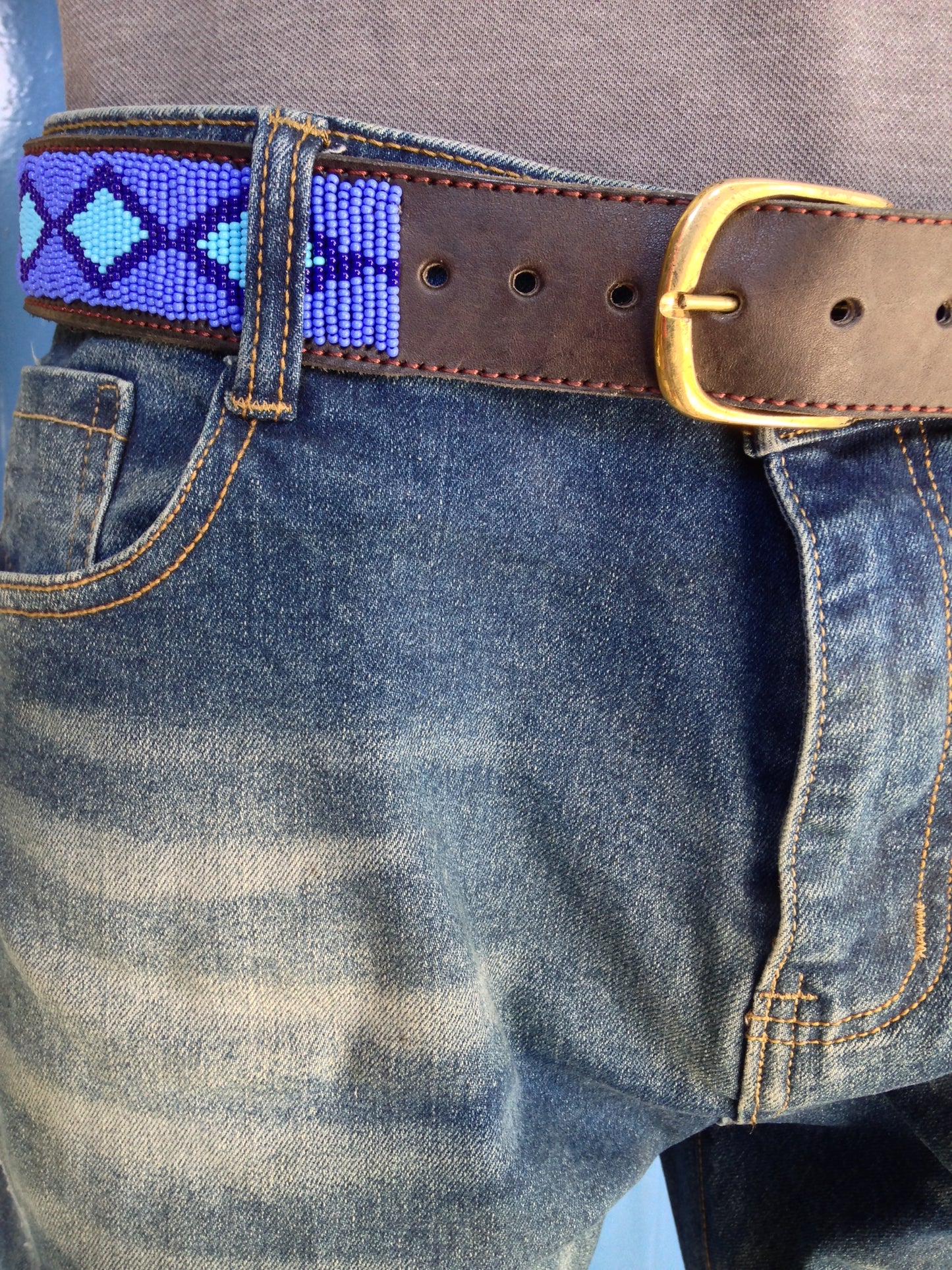 Handcrafted Maasai Belt - Electric Blue Geometric