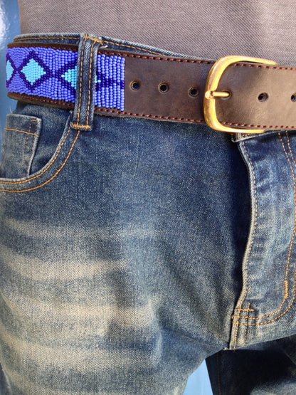 Handcrafted Maasai Belt - Electric Blue Geometric