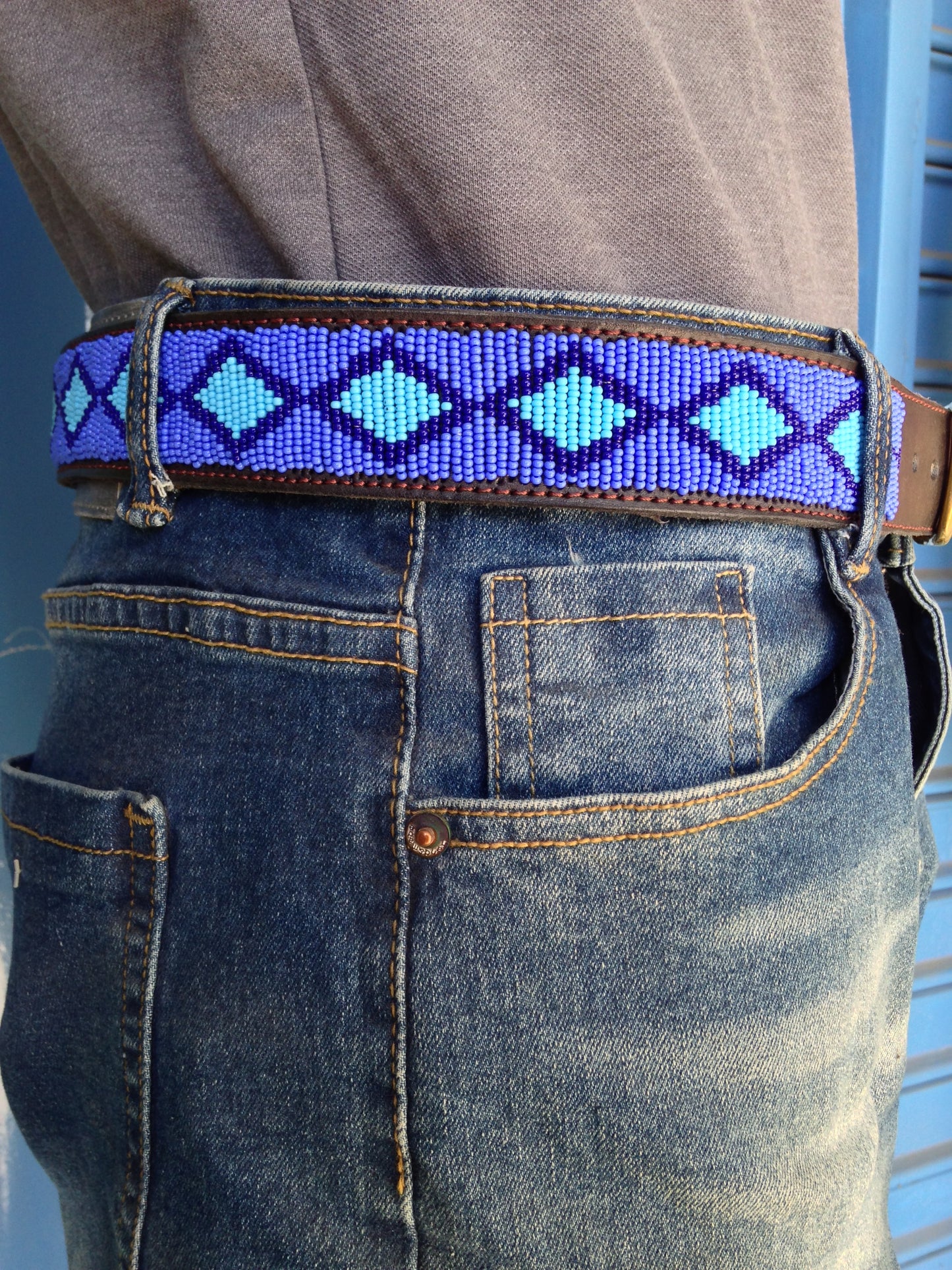 Handcrafted Maasai Belt - Electric Blue Geometric