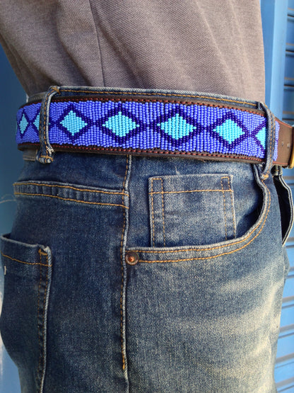 Handcrafted Maasai Belt - Electric Blue Geometric