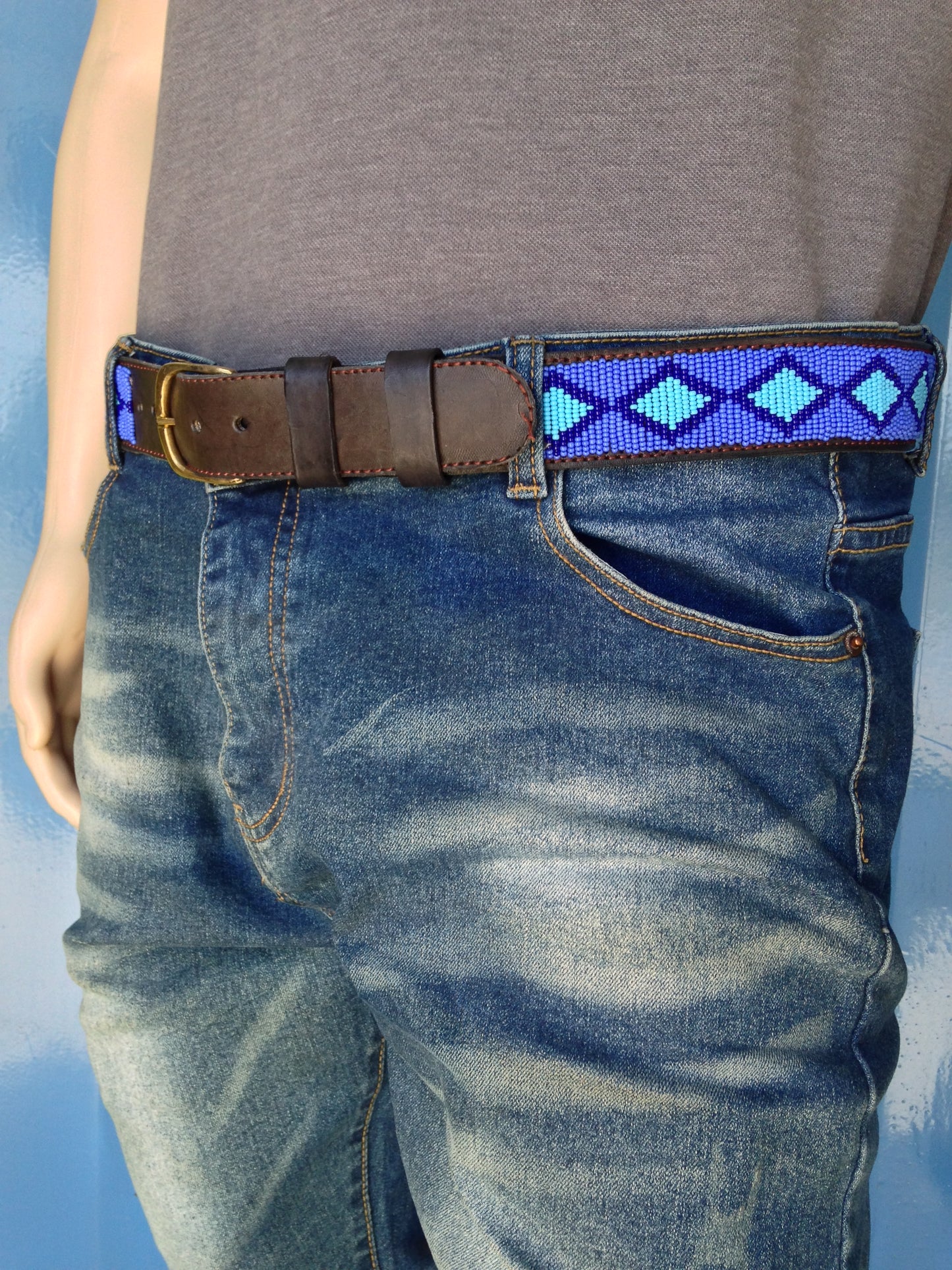 Handcrafted Maasai Belt - Electric Blue Geometric