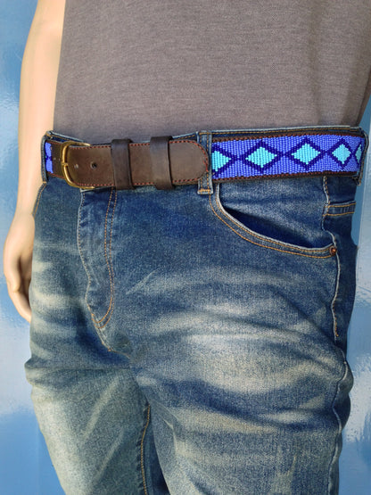 Handcrafted Maasai Belt - Electric Blue Geometric
