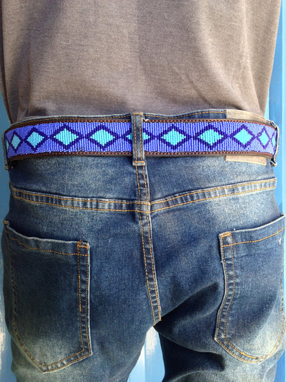 Handcrafted Maasai Belt - Electric Blue Geometric