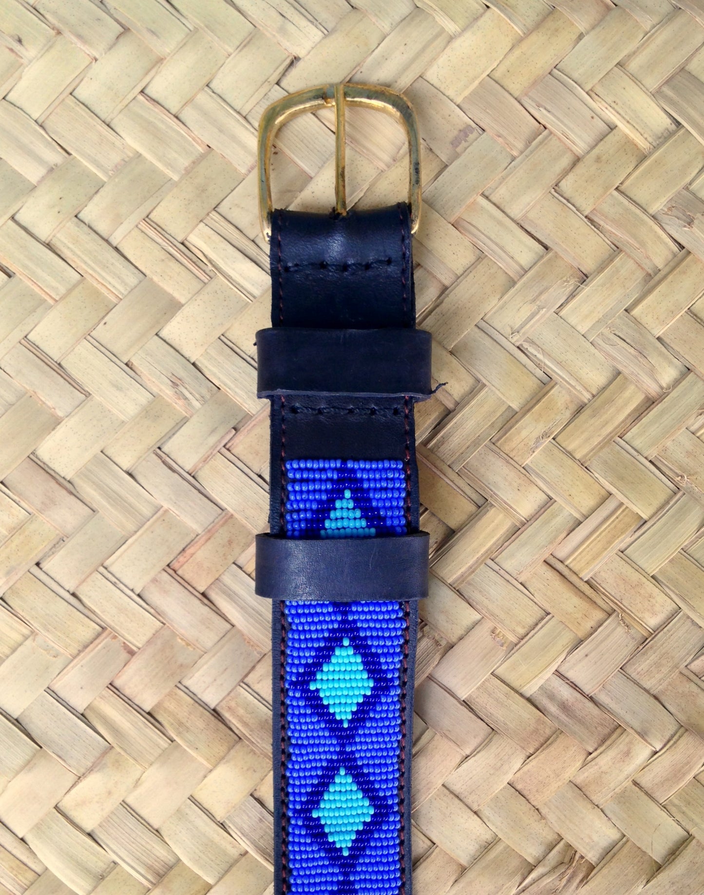 Handcrafted Maasai Belt - Electric Blue Geometric
