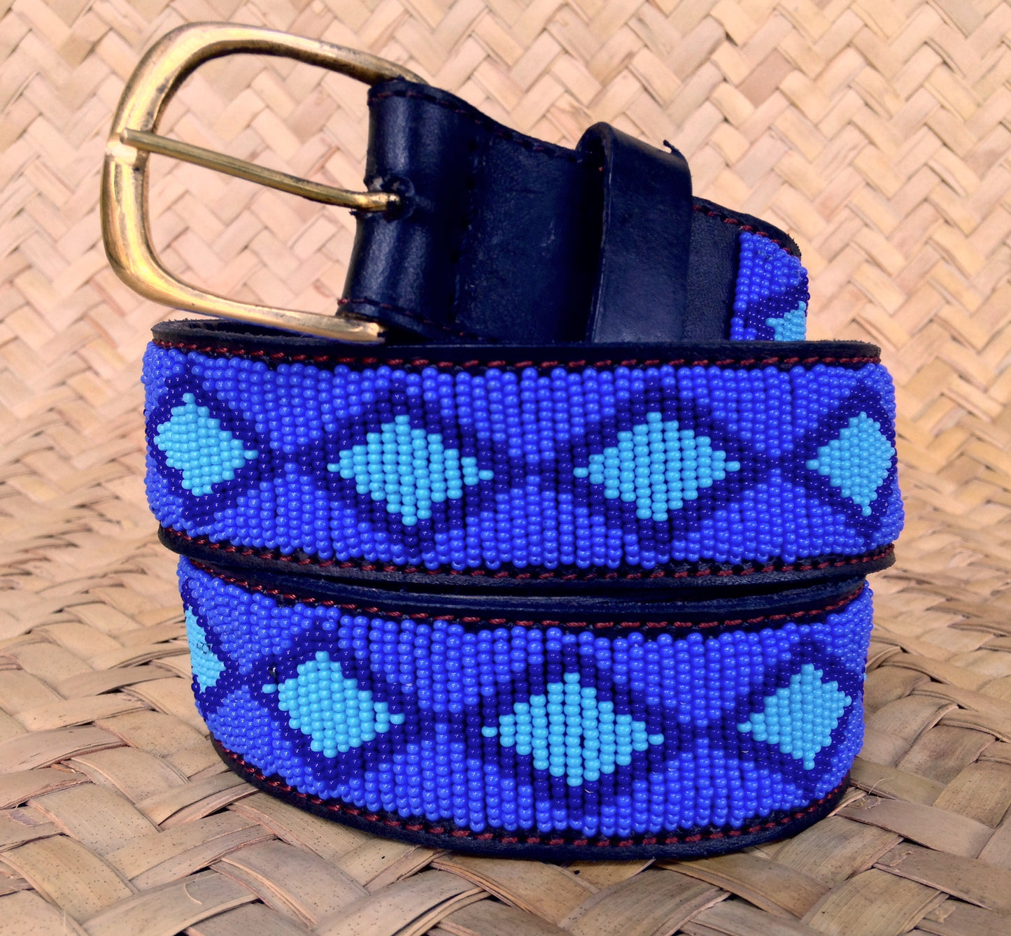 Handcrafted Maasai Belt - Electric Blue Geometric
