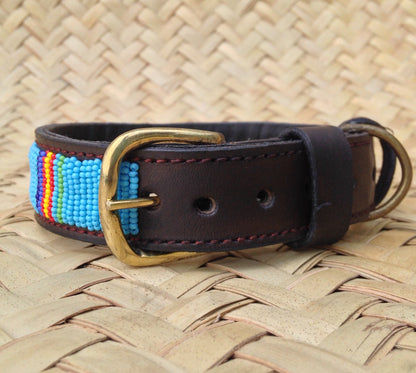 Handcrafted Maasai Dog Collar - Blue Stripes