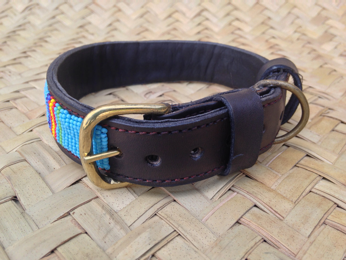 Handcrafted Maasai Dog Collar - Blue Stripes
