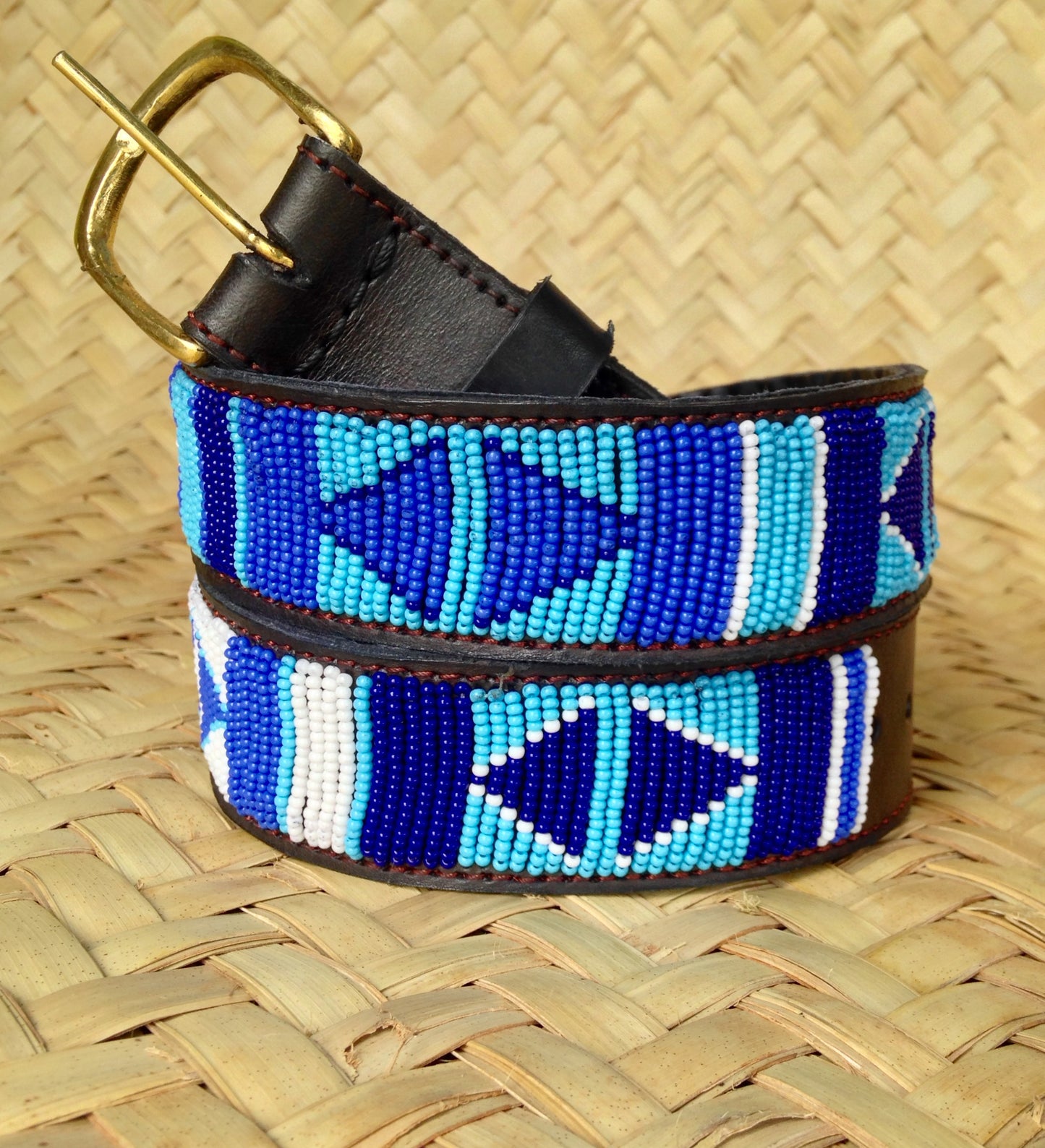 Handcrafted Maasai Belt - Blue & White Geometric