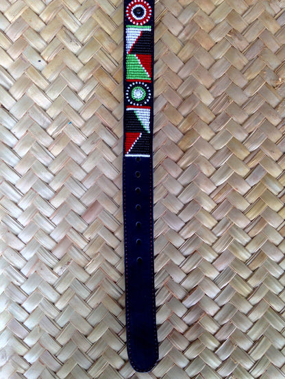 Handcrafted Maasai Dog Collar - Red Green Geometric