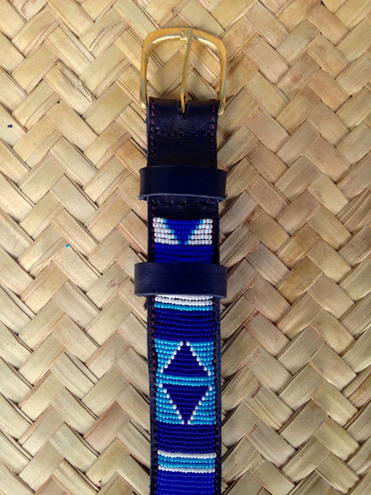 Handcrafted Maasai Belt - Blue & White Geometric