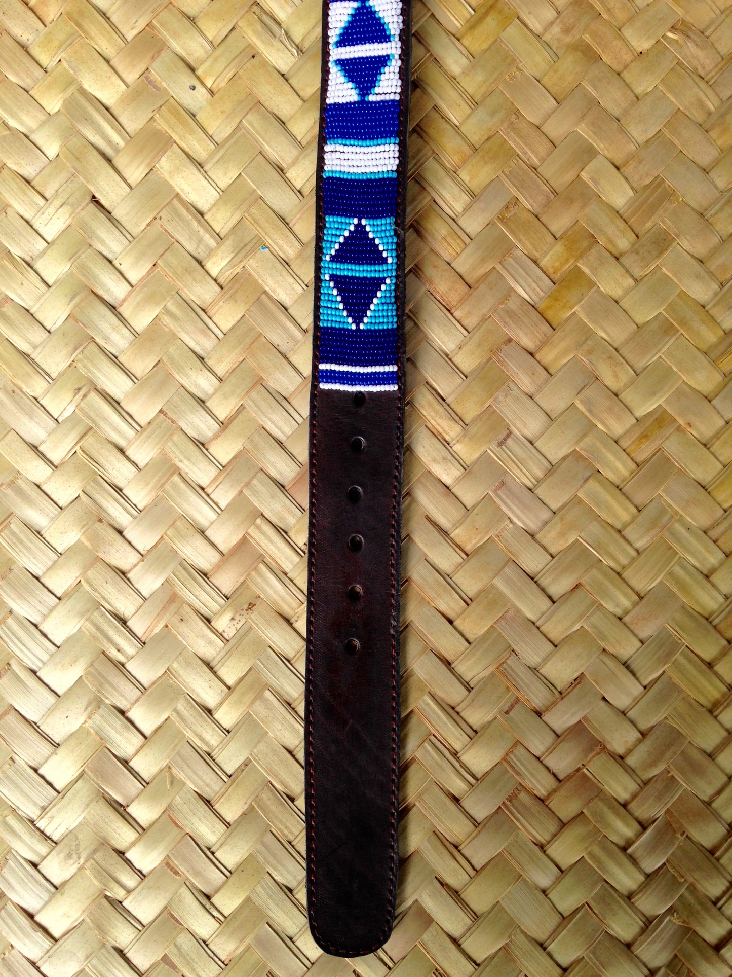 Handcrafted Maasai Belt - Blue & White Geometric