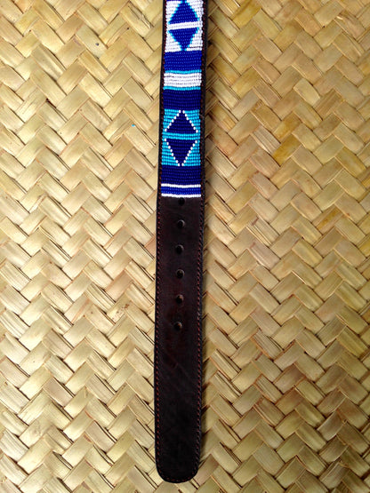 Handcrafted Maasai Belt - Blue & White Geometric