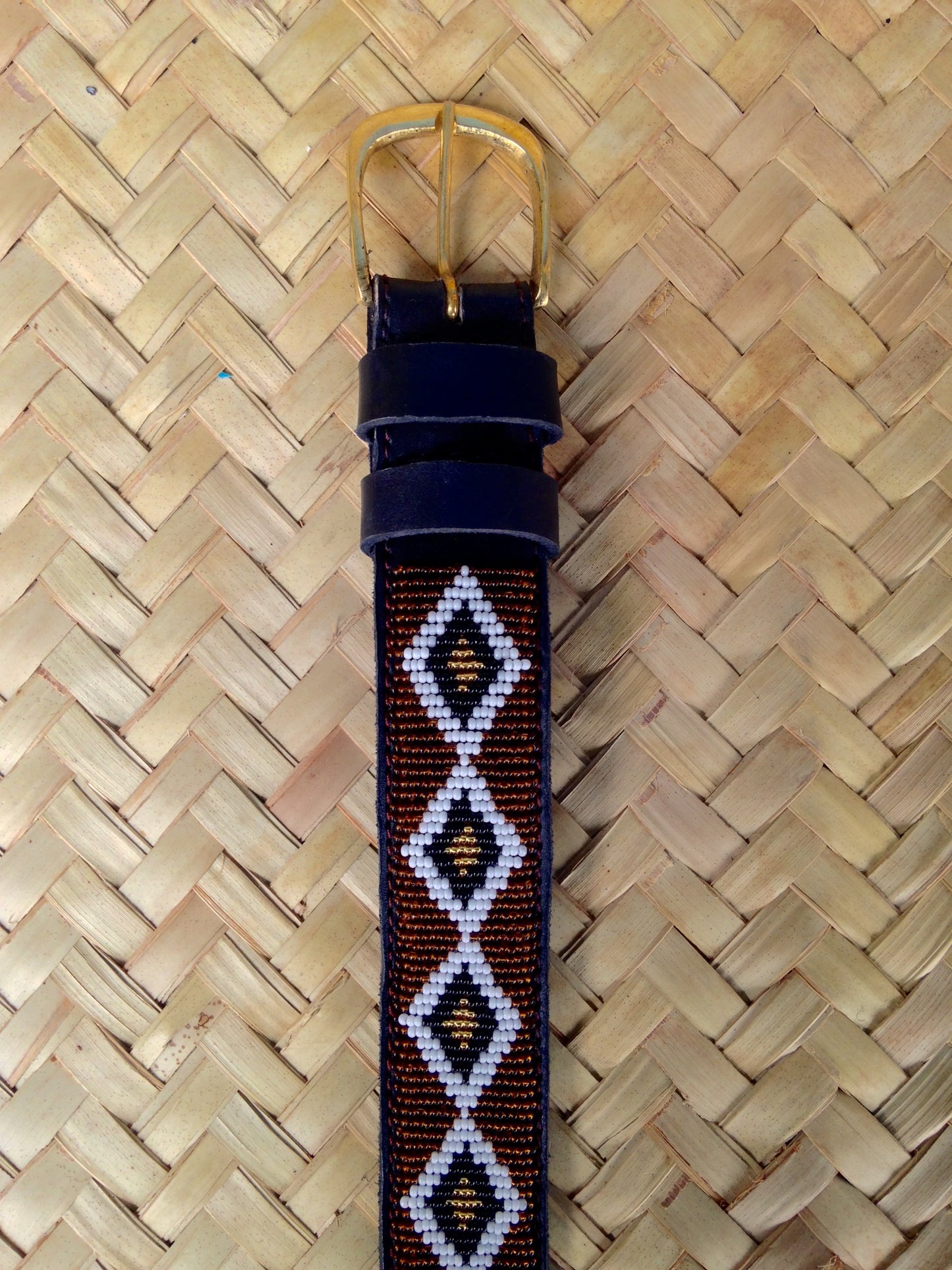 Handcrafted Maasai Belt - Brown Gold Geometric