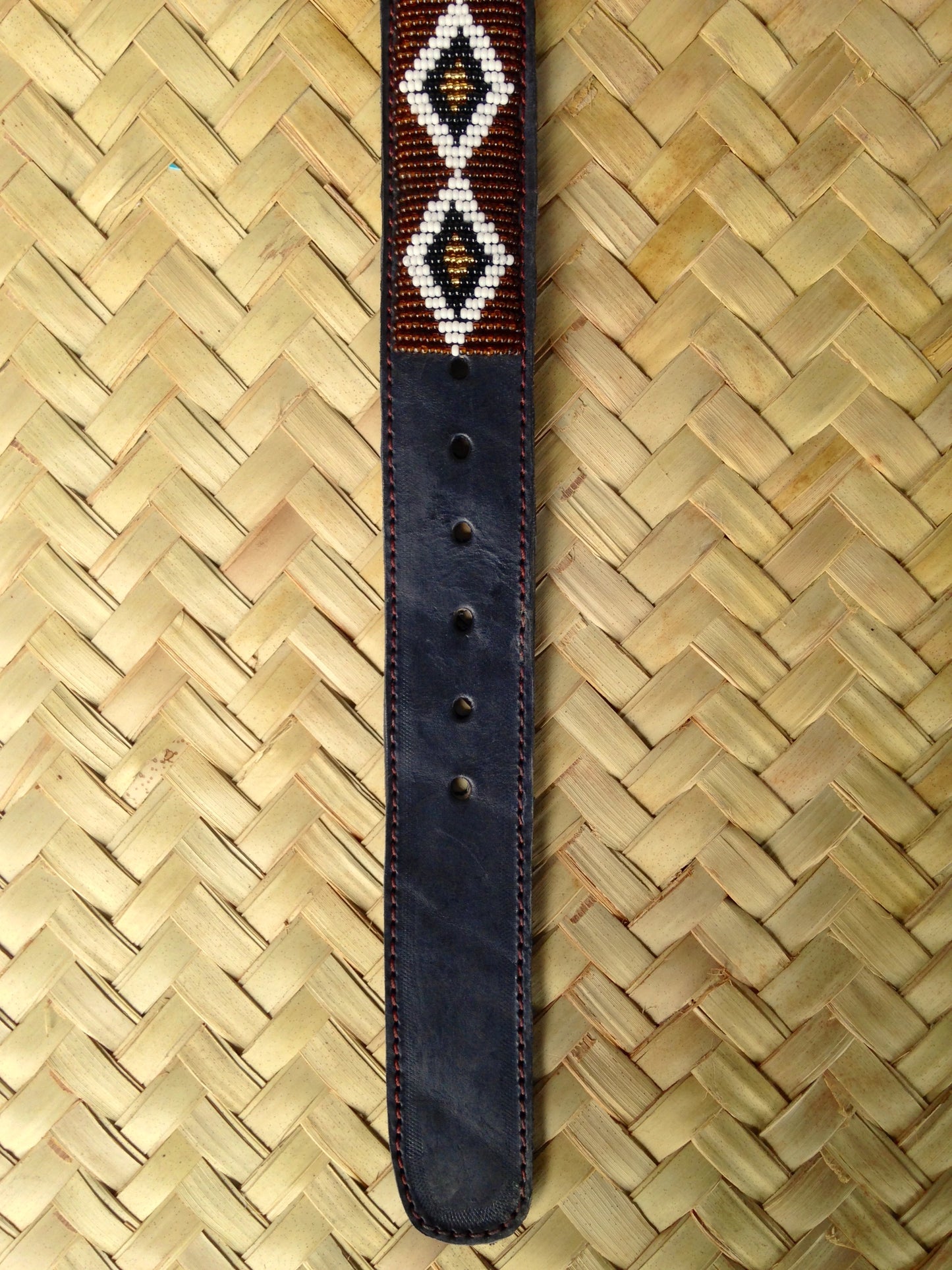 Handcrafted Maasai Belt - Brown Gold Geometric