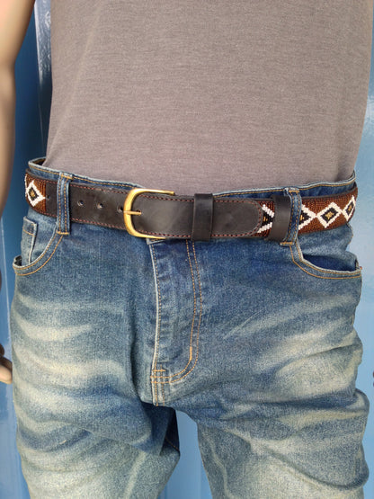 Handcrafted Maasai Belt - Brown Gold Geometric