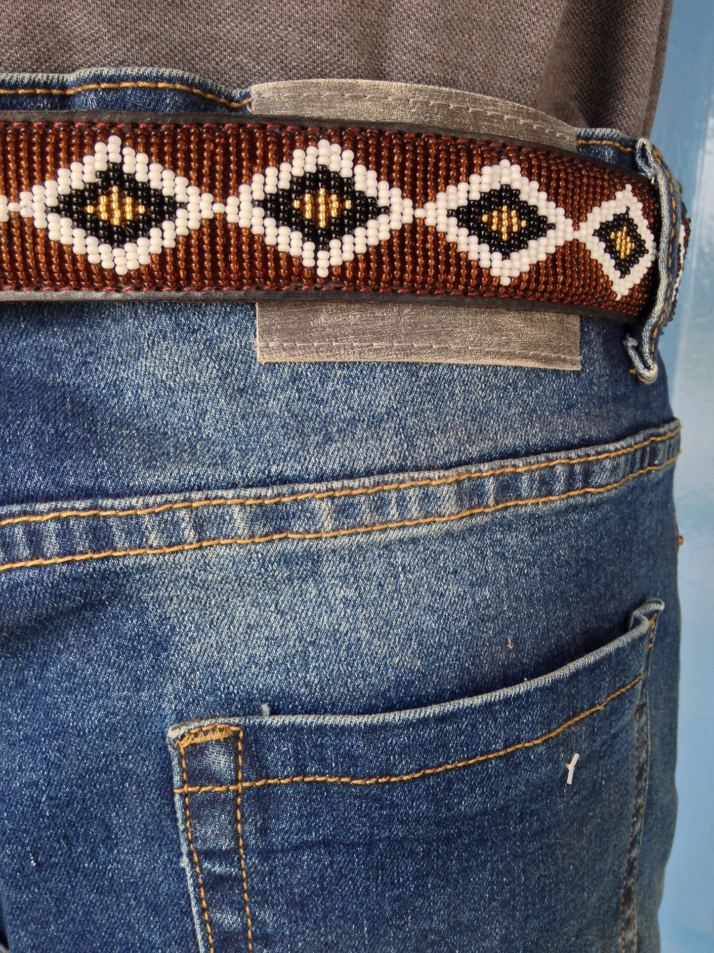Handcrafted Maasai Belt - Brown Gold Geometric