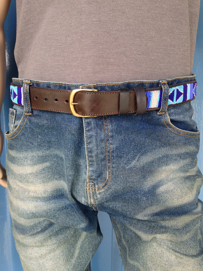 Handcrafted Maasai Belt - Blue & White Geometric