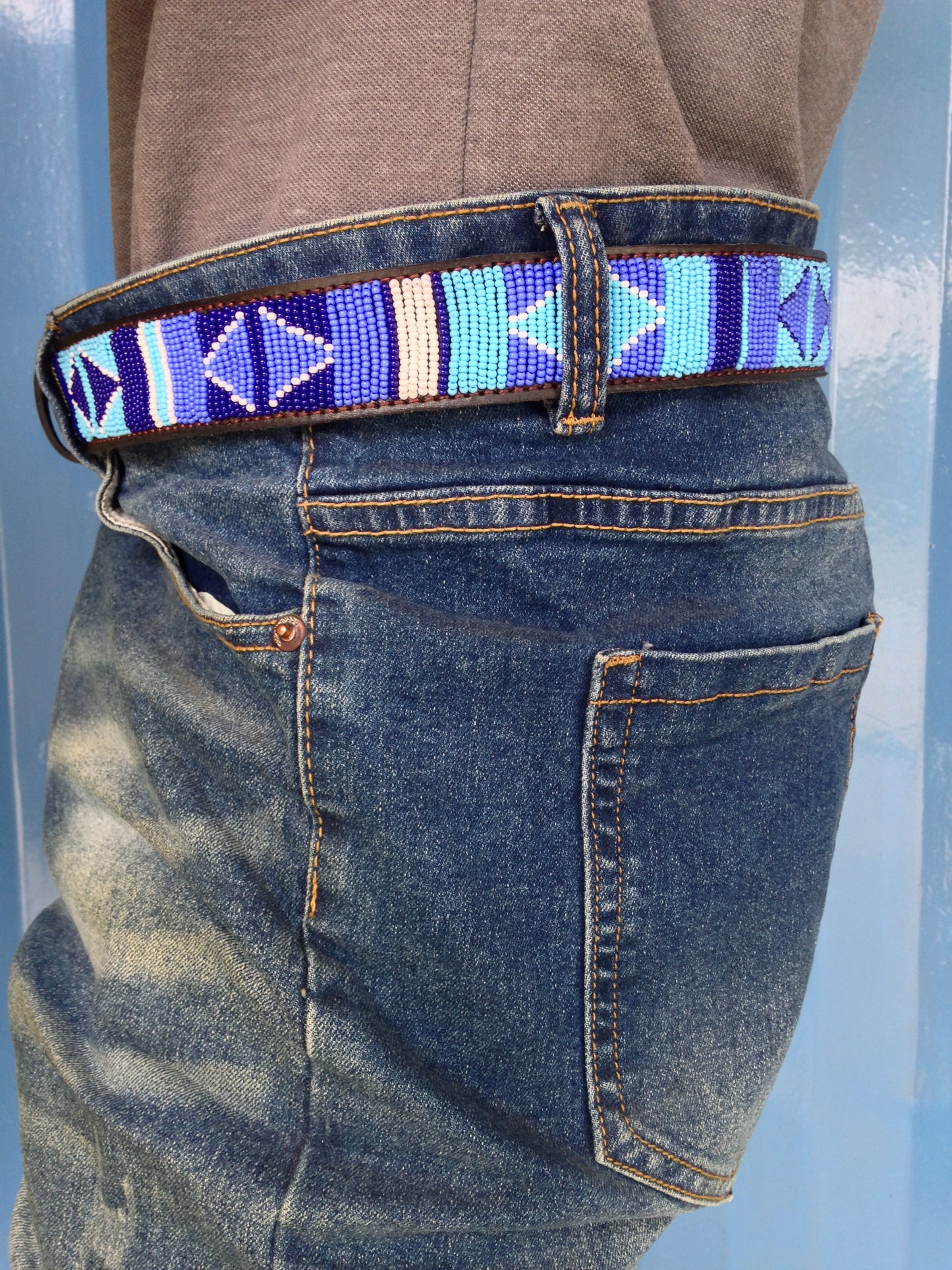 Handcrafted Maasai Belt - Blue & White Geometric