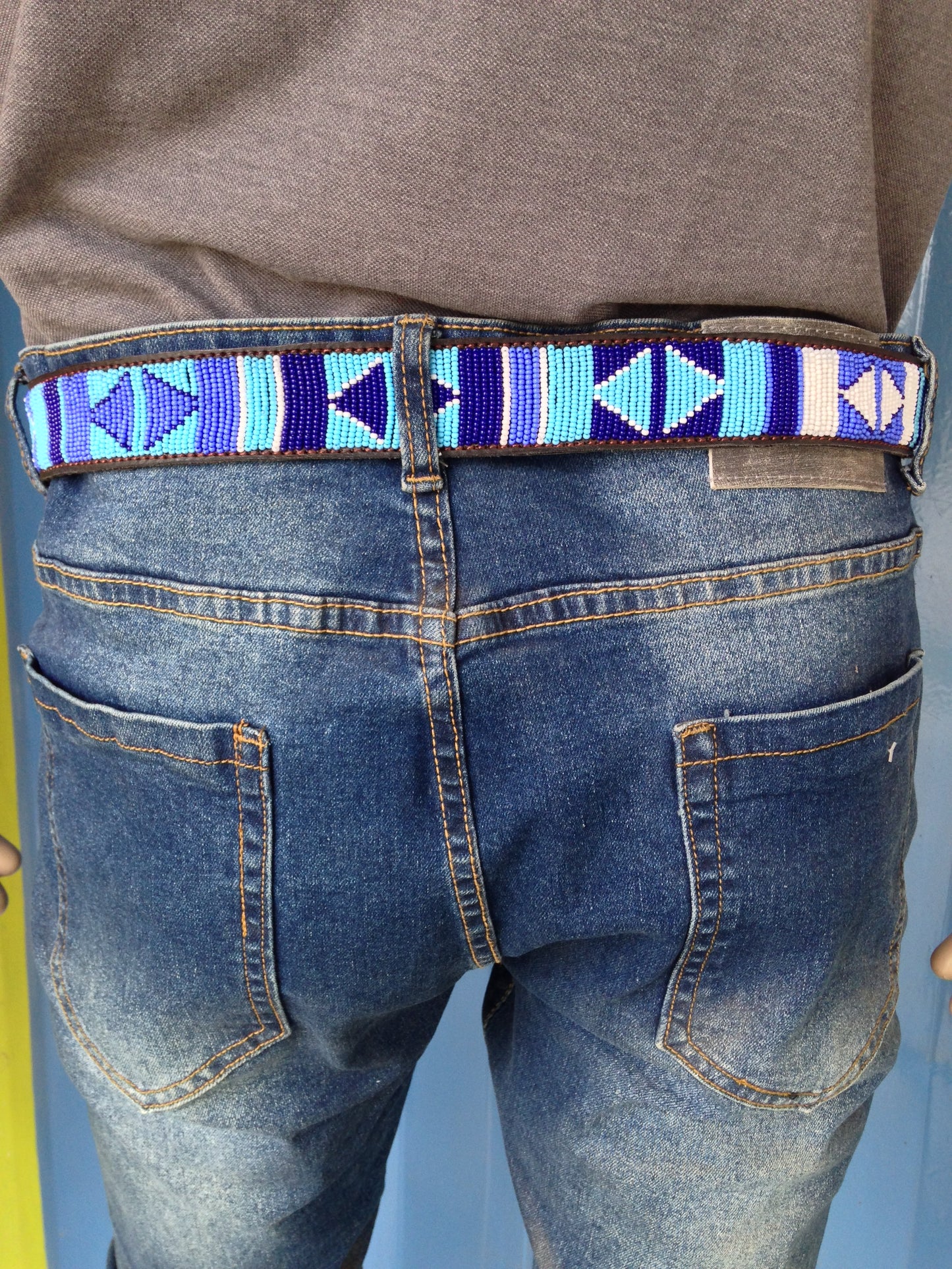 Handcrafted Maasai Belt - Blue & White Geometric